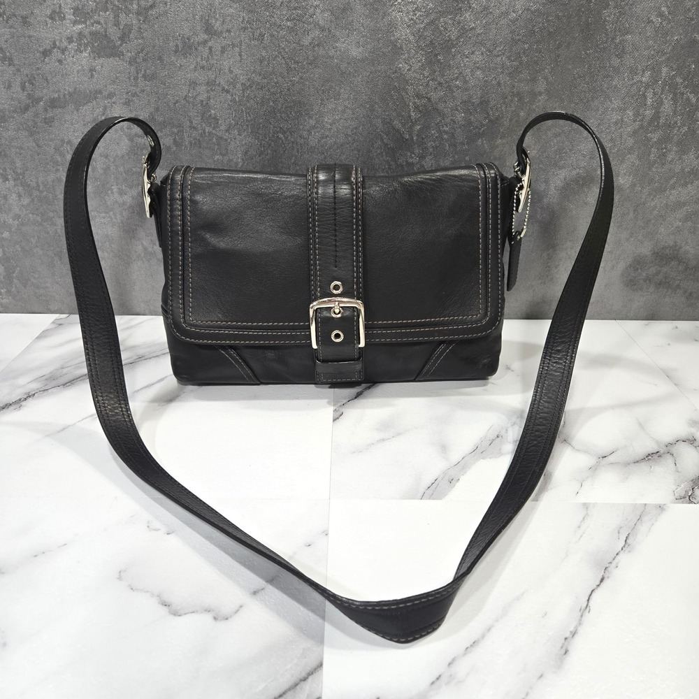 Coach Soho Buckle Flap Shoulder Bag Black Leather Women Small Handbag F11196